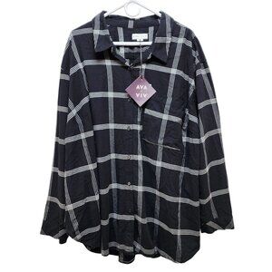 Ava & Viv Black White Plaid Button-Up Womens Shirt Plus Size 3X Long Sleeve
